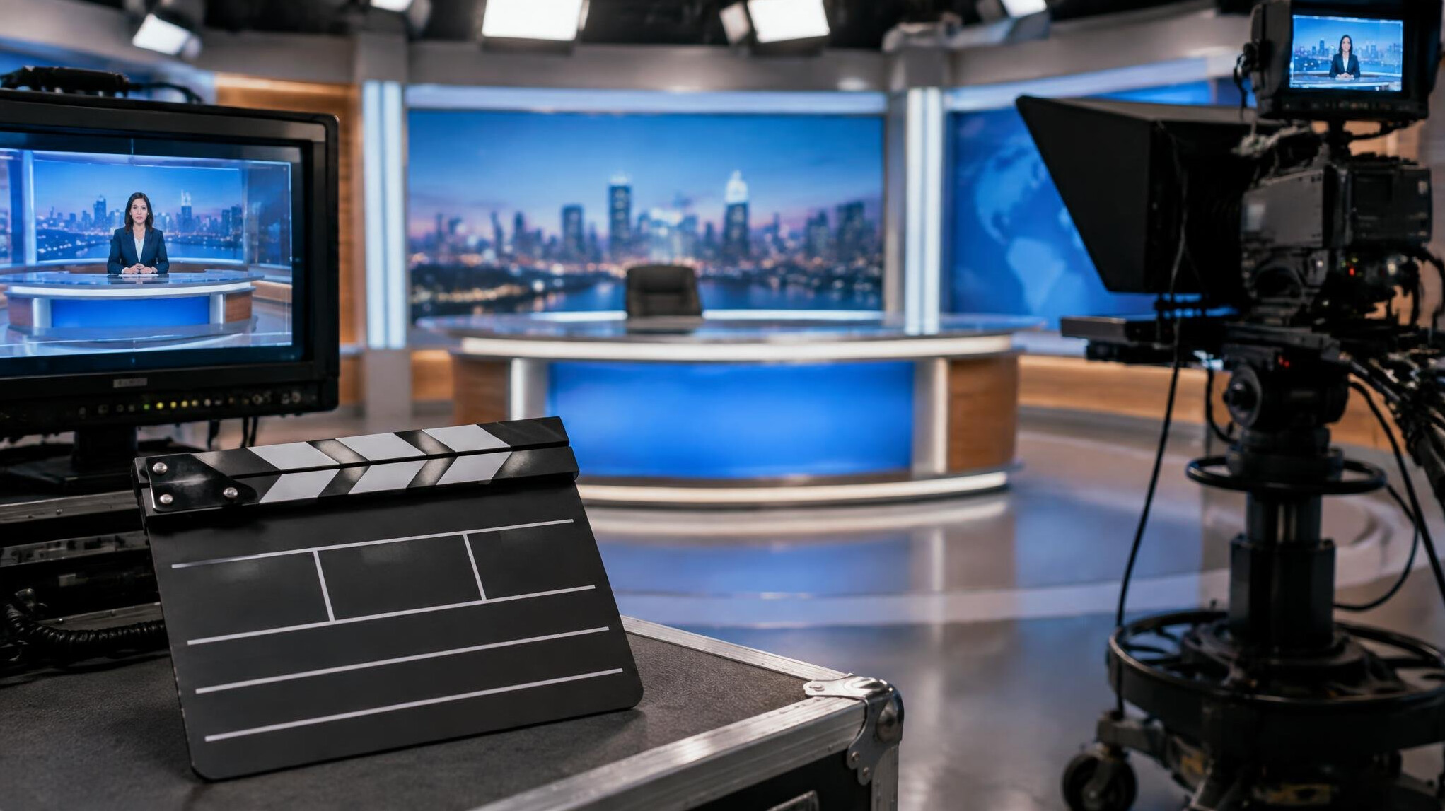Film slate and equipment on a studio set